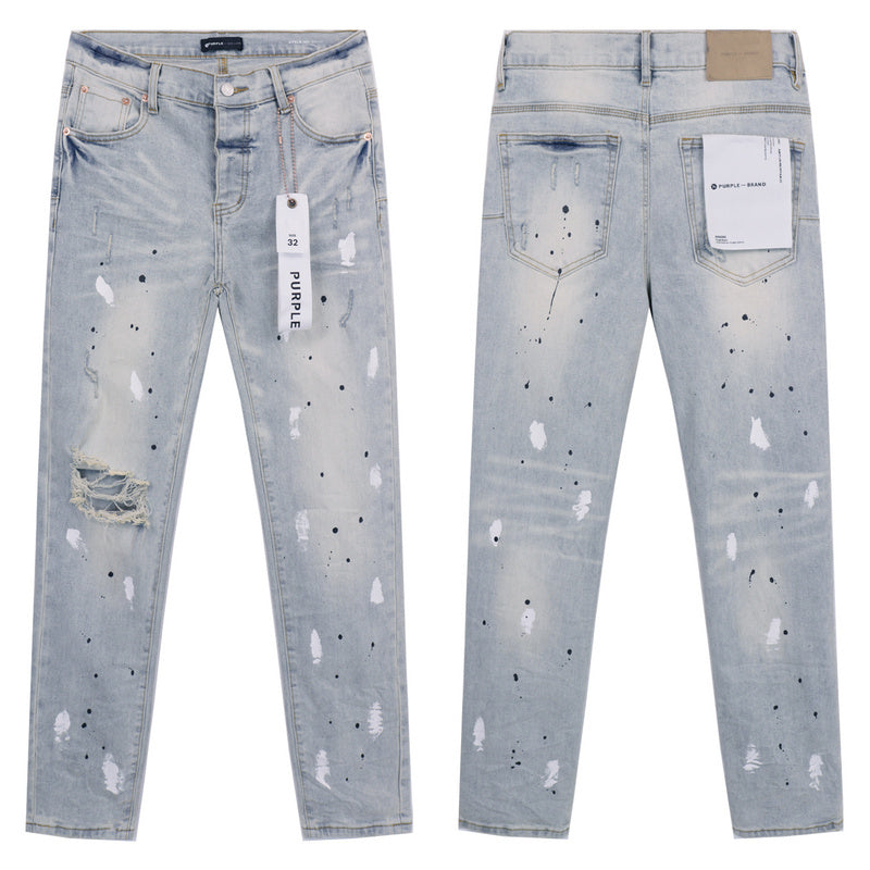 Purple Jeans Blue with paint splatter