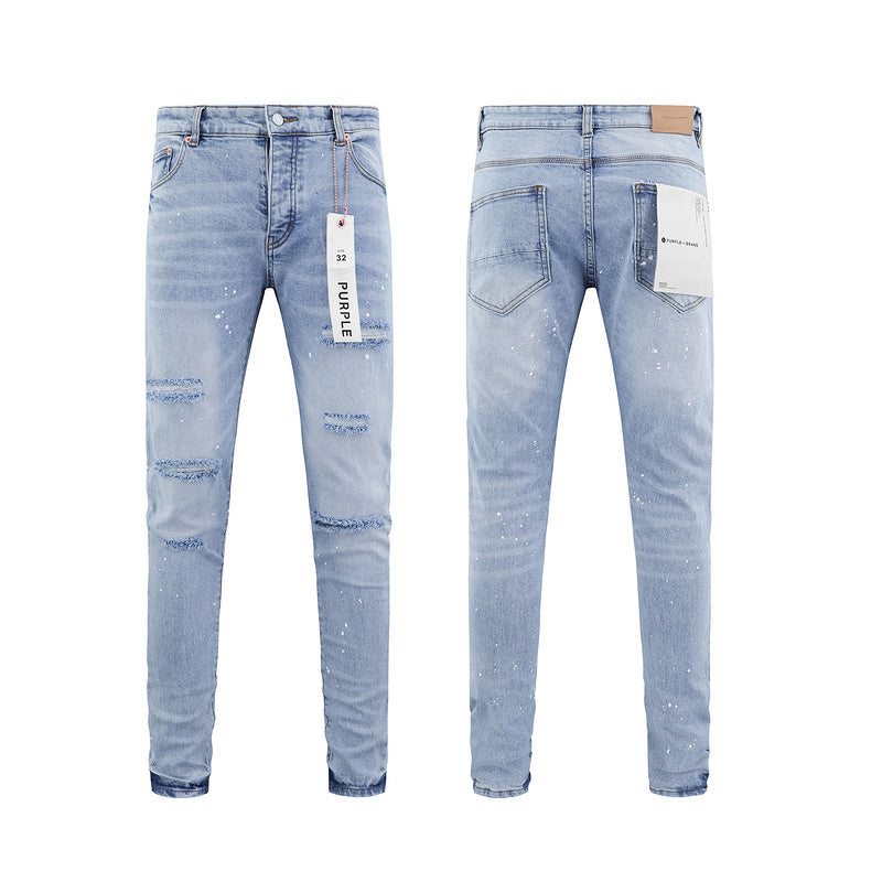 Purple Jeans Light Blue with paint splatter